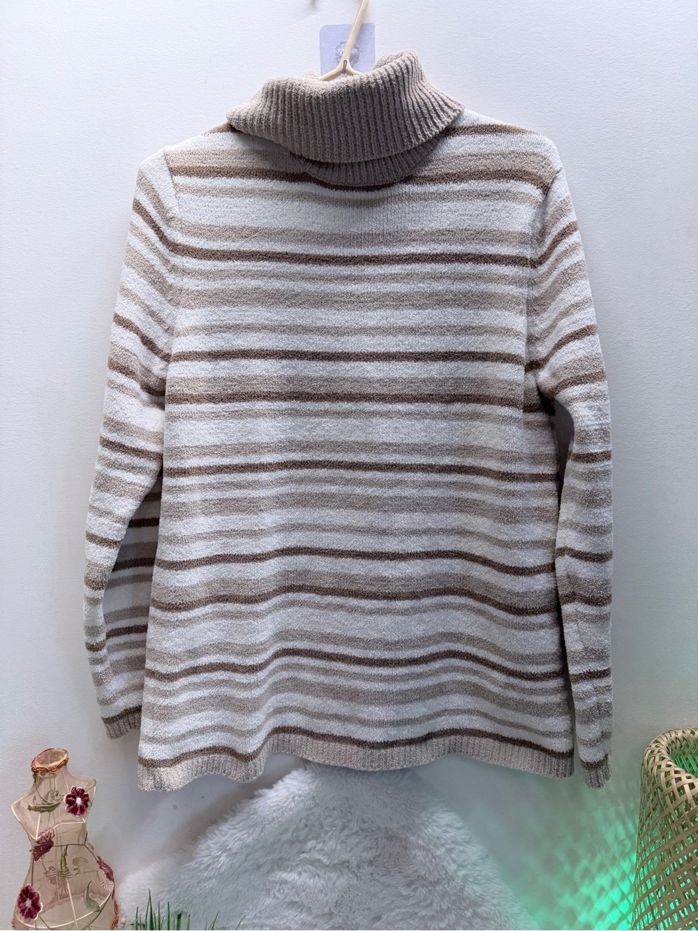 Penmans Striped Cowl Neck Sweater Beige, Cream & Light Brown Cabincore Top 🔥